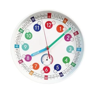 Learning Time Clock for Kids ,10Inch Colorful Clock Face Silent White - Picture 1 of 8
