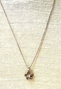 925 Sterling Necklace Silver Zirconia Plumeria Flower Pendant - Picture 1 of 5