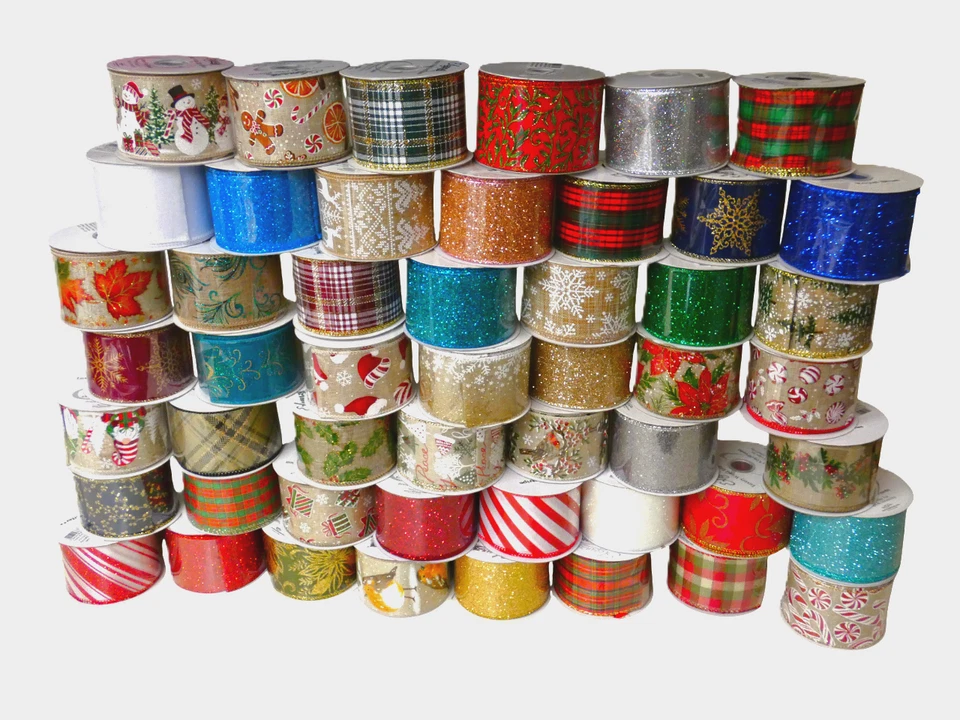 CHRISTMAS WIRED EDGE RIBBON  - 63mm & 100mm Wide - Wire Edged - Image 1 of 1