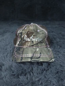 Budweiser Hat Cap Snap Back Camo Mesh Trucker Womens One Size Outdoor Hunting - Picture 1 of 7