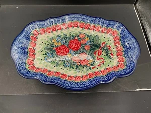 Piatto ceramica polacca fatto a mano Unikat 2009 La leggenda della rosa di Natale - Foto 1 di 7