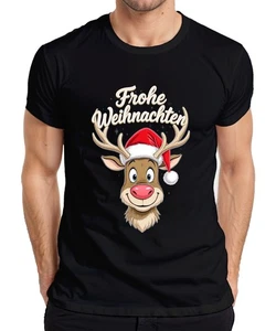 Frohe Weihnachten Rentier Niedlich Cartoon Weihnachtsmütze Lustig Herren T-Shirt - Bild 1 von 45