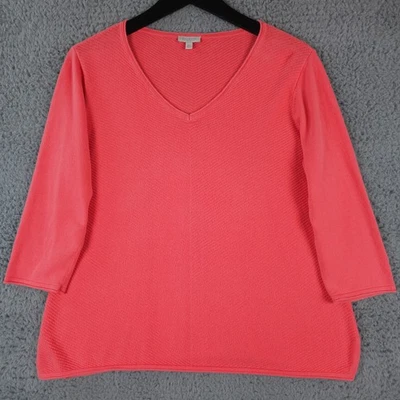 Talbots Sweater Women MP Petite Coral Textured Stripe V Neck 3/4 Sleeve Knit Top - Image 1 of 4