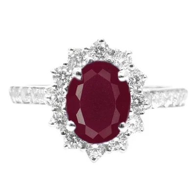 1.60Ct Natural Burmese Red Ruby & IGI Certified Diamond Ring In 14KT White Gold - Image 1 of 4
