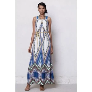 Abito Anthropologie Maeve Pakpao bianco blu maxi stampa geometrica donna taglia 2 - Foto 1 di 12