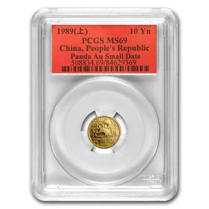 1989 China 1/10 oz Gold Panda MS-69 PCGS (Small Date) - Picture 1 of 3