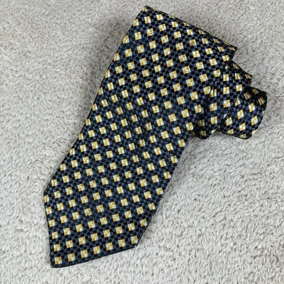 Ermenegildo Zegna Mens 100% Silk Black Gold Geometric Wide Necktie Tie 4"W 60"L - Image 1 of 4