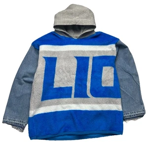 Custom Reworked Detroit Lions Fleece Blanket Hoodie Sweatshirt Denim Sleeves L - Bild 1 von 3