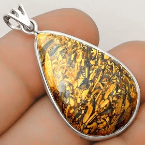 Jaspe fósil de coquina natural - India 925 plata esterlina colgante joyería P-1001 - Imagen 1 de 5