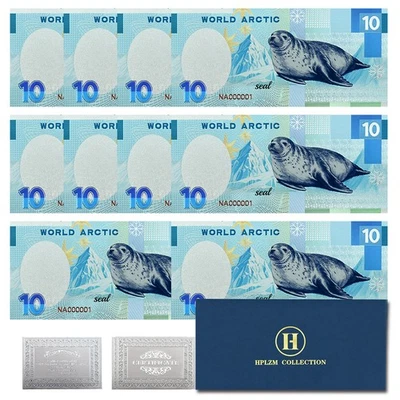 10pcs Silver Foil Arctic Seal Banknotes – Rare Commemorative Set for Collectors - Image 1 of 4