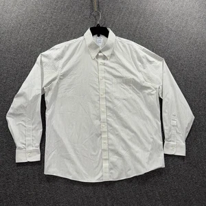 Brooks Brothers Shirt Mens 17-36 Large White Blue Pinstripe Button Down Stretch - Picture 1 of 8