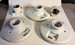 LEVITON 3 Medium Base One-Piece PORCELAIN LAMPHOLDER'S + 2 SMALLER SOCKETS - Picture 1 of 11