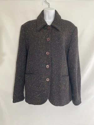 Chaqueta De Colección Negra Lana Tweed Guisante Color Manchado Abrigo Mujer S Foto 1 de 4