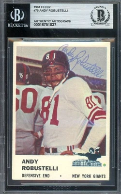 Andy Robustelli Beckett BAS Vintage Signed 1961 Fleer Autograph Giants - Image 1 of 2