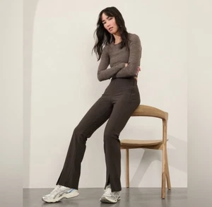 Athleta Move einfache braune Hose mit geteiltem Saum Größe 8 neu ohne Etikett - Bild 1 von 8