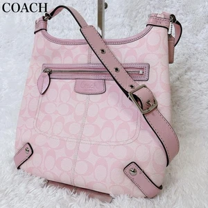 Borsa a tracolla Coach firmata rosa tela pelle donna USATA DAL GIAPPONE - Foto 1 di 11