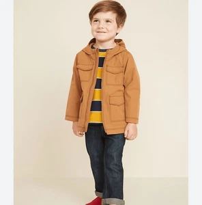 old navy toddler boys 5T Hooded Utility Jacket tan brown coat quilted lined - Picture 1 of 11