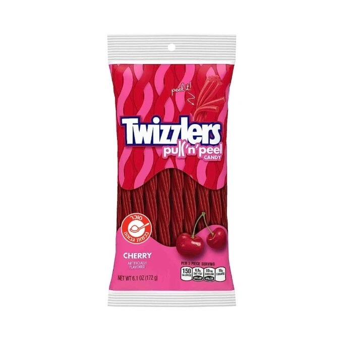 5x Twizzlers Pull n Peel Cherry Flavor Candy Licorice, 172 Grams, Israel, Kosher - Image 1 of 1