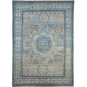 Alfombra de lana oriental afgana mameluca azul menta hecha a mano (7' x 10') - Imagen 1 de 17