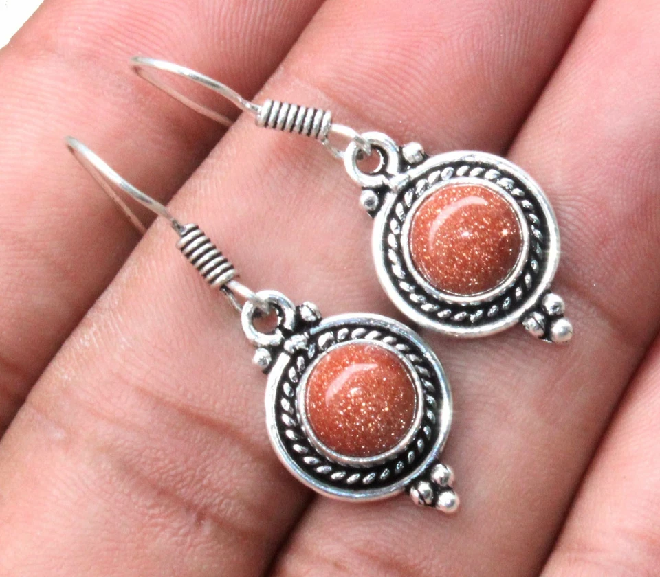 Pendientes colgantes hechos a mano de piedras preciosas de piedra solar joyería hecha a mano U247-B117 Foto 1 de 1