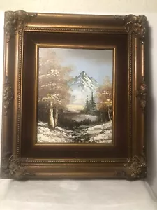 H Gleason, Winter Mountain Scene Oil Painting on Canvas Double Framed - Picture 1 of 10
