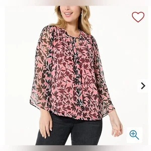NEW! Jessica Simpson Leslie Printed Chiffon Tie-Neck Blouse - size medium - Picture 1 of 10