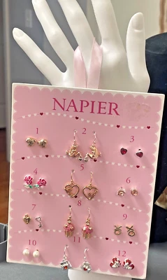 Napier gold & silver tone Stud Drop Earrings 12 pairs hearts cupcakes pearls lot - Image 1 of 4