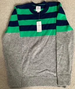 Gap boys jumper.  Grey with blue and green stripes. Brand new with tags - Picture 1 of 3