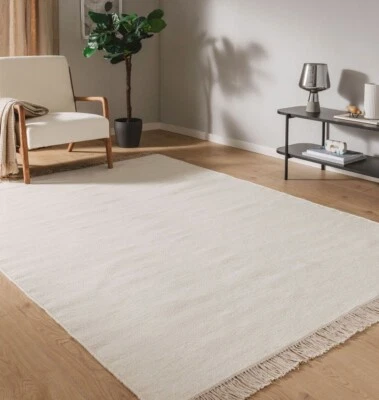 100% Handmade Natural White Wool Rug Reversible Traditional living Area Carpets - Image 1 of 4
