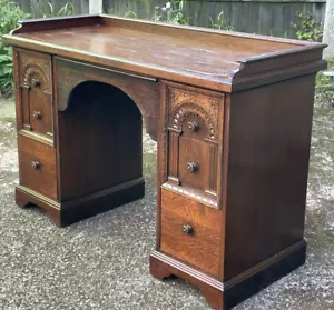 SUPERB SMALL ARTS & CRAFTS CARVED OAK WRITING DESK VERY CLEAN 2 MAN DELIVERY - Picture 1 of 20