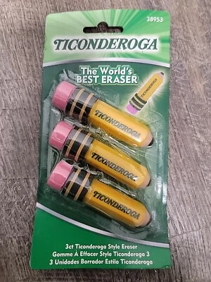 TICONDEROGA Erasers, Pencil Shaped, Latex-Free, Yellow, 1-3pak (38953) - Image 1 of 3