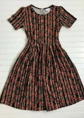 Vestido Lularoe Amelia ajustado y acampanado elástico para mujer talla XS bolsillos cremallera negro nuevo Foto 1 de 4