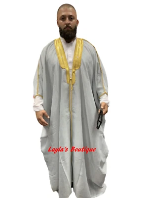 Vestido árabe masculino Bisht capa islâmica masculino Thobe Sheik Imaam roupão alta qualidade  - Imagem 1 de 4