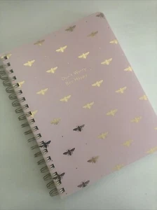 New Fringe Pink 'Don't Worry Bee Happy' Lined Notebook 10 x 7 Inches - Picture 1 of 5