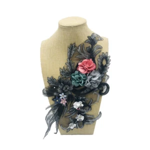Toppa 3D pizzo perline paillettes ricamo applique floreale decorazione cucito artigianato - Foto 1 di 7