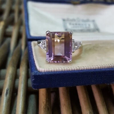 Anillo de Plata de Ley 925, Anillo de Ametrino Natural y Topacio, Talla O.5 EE. UU. 7.25 Foto 1 de 4