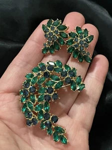 Vintage Trifari Alfred Philippe "Symphony Crescent Moon" Anstecknadel Brosche & Ohrringe - Bild 1 von 3