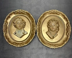 Victorian Couple Chalkware Cameo Wall Plaques - Picture 1 of 12