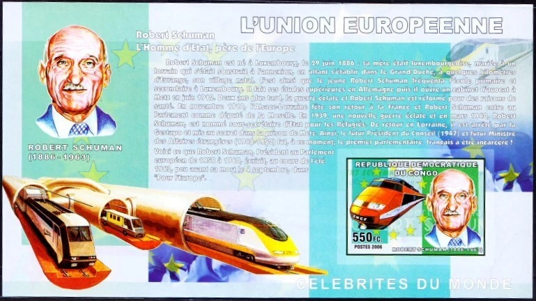 Congo 2006 MNH Imperf MS, Robert Schuman, Trains, Founder of European Union - Image 1 of 1