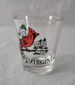 Virginia Shot Glass Cardinal on Branch Clear - Picture 1 of 8