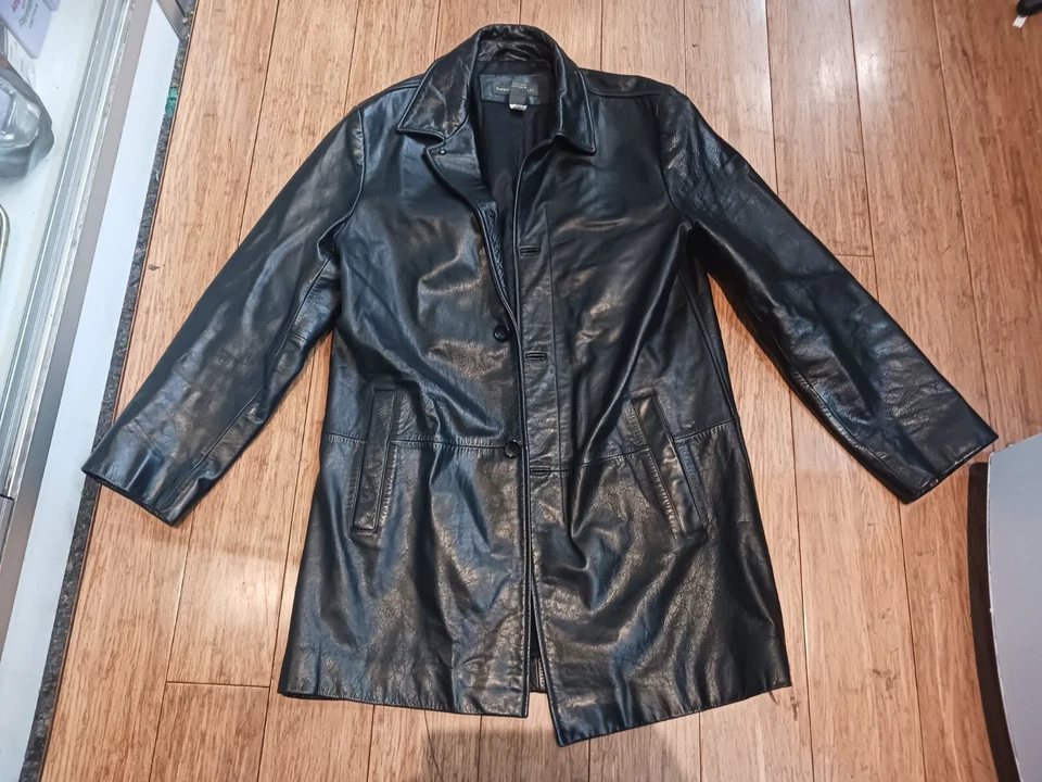 BANANA REPUBLIC JACKET MENS LEATHER RACER BIKER MOTO BLACK MEDIUM 54023 - Image 1 of 4