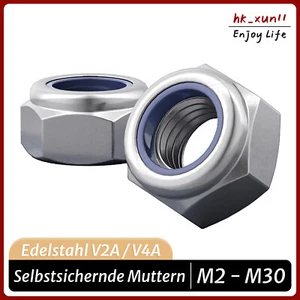 Selbstsichernde Muttern Edelstahl DIN 985 Sechskant M2-M30 V2A / V4A Stopmuttern - Bild 1 von 37