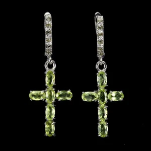 Summer 925 Silver Earrings Oval Peridot Sapphire Natural Gemstone Jewelry - Picture 1 of 14