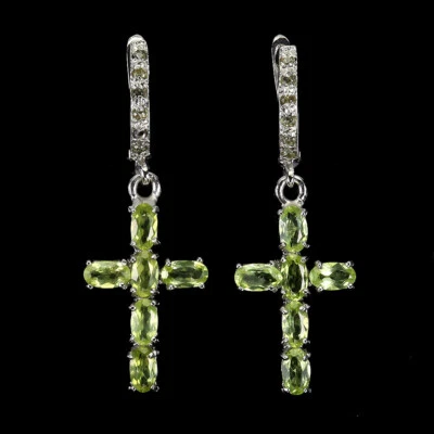 925 Orecchini Argento Sterling Ovale Peridoto Zaffiro Naturale Gemma Gioielli - Immagine 1 di 4