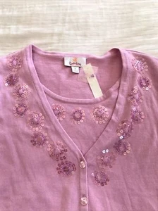 NWT New QUACKER FACTORY pink 100% Cotton Mock twinset MEDIUM 38” chest Bedazzled - Picture 1 of 6