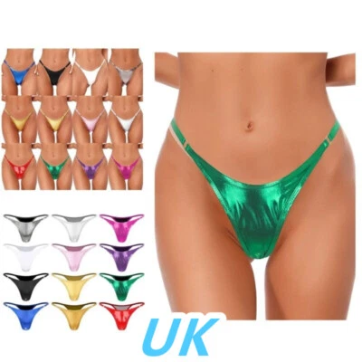 UK Womens Shiny Metallic G-String Thongs T-Back Briefs Bikini Panties Underwear - Image 1 of 4