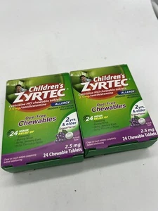 (2) Children's Zyrtec Dye-Free Chewables Melt 24 Tabs Grape Allergy 2.5mg 9/25 - Picture 1 of 3