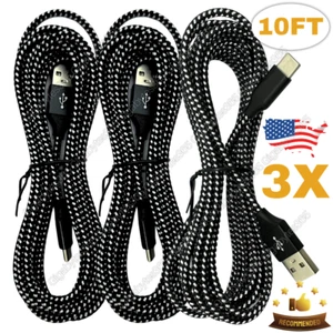 3 PACK 10FT Type-C Nylon Braided USB Data Sync Charger Charging Cable Cord Long - Picture 1 of 8