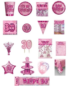 Party-Sortiment 30/30. Geburtstag rosa Glitzer - Party/Teller/Servietten/Banner/Tassen - Bild 1 von 26