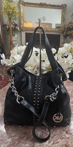 Michael Kors Uptown Astor Tortuga Studded Black Leather Large Hobo Bag EUC! $498 - Picture 1 of 12